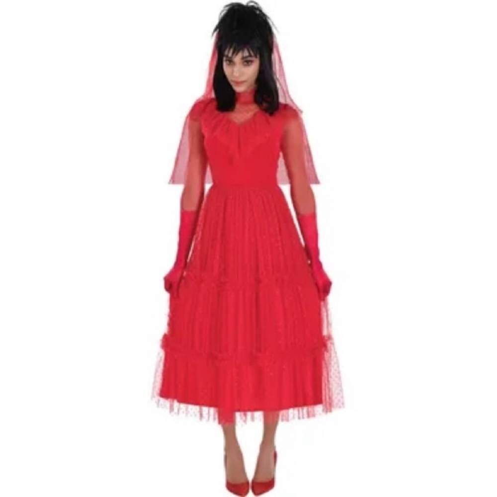 Beetlejuice Adult Lydia Red Wedding Dress Costume Halloween new